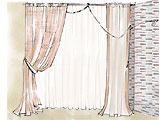 Эскиз штор асимметричной формы с декоративным шнуром