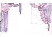 Асимметричные ламбрекены из тюля в сочетании с римскими шторами на окно и дверной проем